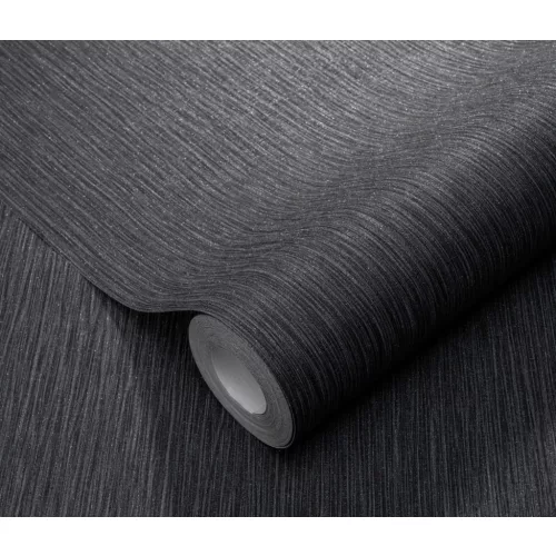 Fekete csillogó texturált egyszínű (lángálló, mosható) vlies-vinyl tapéta