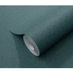 Elle Decoration 4 Petrolzöld egyszínű textilhatású (lángálló, mosható) vlies-vinyl tapéta