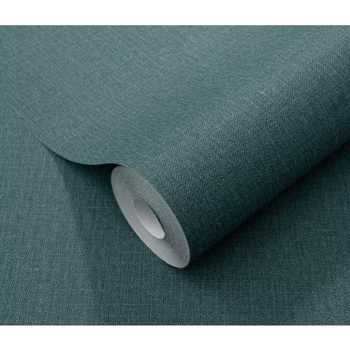 Elle Decoration 4 Petrolzöld egyszínű textilhatású (lángálló, mosható) vlies-vinyl tapéta