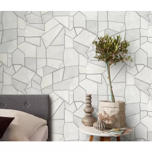 Elle Decoration 4 Fehér-szürke-ezüst modern mintás (lángálló, mosható) vlies-vinyl tapéta