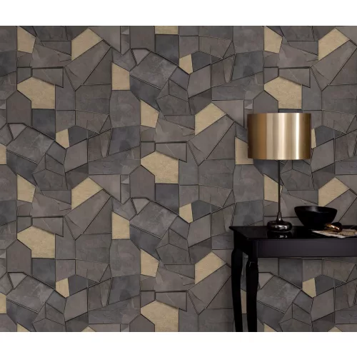 Elle Decoration 4 Szürkésbarna-arany modern mintás (lángálló, mosható) vlies-vinyl tapéta