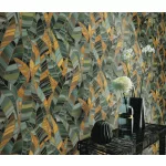 Elle Decoration 4 Türkiz-sárga-arany levél mintás (lángálló, mosható) vlies-vinyl tapéta