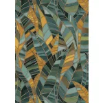 Elle Decoration 4 Türkiz-sárga-arany levél mintás (lángálló, mosható) vlies-vinyl tapéta