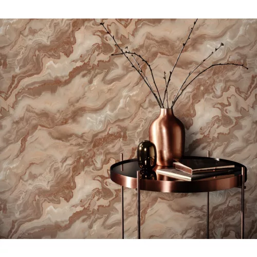 Elle Decoration 4 Terracotta-bronzos márvány mintás (lángálló, mosható) vlies-vinyl tapéta
