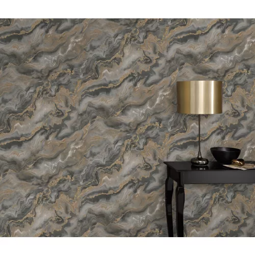 Elle Decoration 4 Barnásszürke-arany márvány mintás (lángálló, mosható) vlies-vinyl tapéta