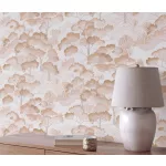 Elle Decoration 4 Fehér-bronz fa és levél mintás (lángálló, mosható) vlies-vinyl tapéta
