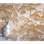 Elle Decoration 4 Törtfehér-arany fa és levél mintás (lángálló, mosható) vlies-vinyl tapéta