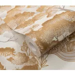 Elle Decoration 4 Törtfehér-arany fa és levél mintás (lángálló, mosható) vlies-vinyl tapéta