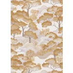 Elle Decoration 4 Törtfehér-arany fa és levél mintás (lángálló, mosható) vlies-vinyl tapéta