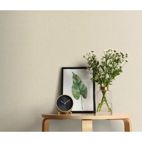 Bézs lenes textúrájú egyszínű (lángálló, mosható) vlies-vinyl tapéta