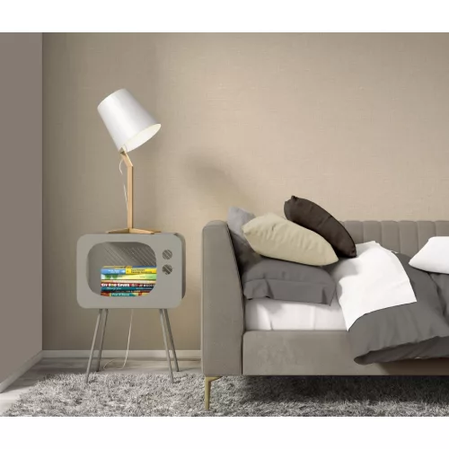 Melegbézs lenes textúrájú egyszínű (lángálló, mosható) vlies-vinyl tapéta