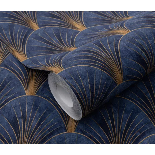 Elle Decoration 4 Kék-arany art decol mintás (lángálló, mosható) vlies-vinyl tapéta