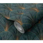 Elle Decoration 4 Türkizzöld-arany art deco mintás (lángálló, mosható) vlies-vinyl tapéta