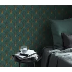 Elle Decoration 4 Türkizzöld-arany art deco mintás (lángálló, mosható) vlies-vinyl tapéta