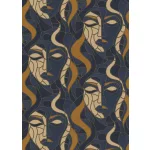 Elle Decoration 4 Kék-arany női arc mintás (lángálló, mosható) vlies-vinyl tapéta