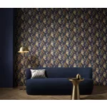 Elle Decoration 4 Kék-arany női arc mintás (lángálló, mosható) vlies-vinyl tapéta