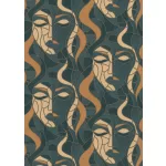 Elle Decoration 4 Türkizzöld-arany női arc mintás (lángálló, mosható) vlies-vinyl tapéta