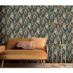 Elle Decoration 4 Türkizzöld-arany női arc mintás (lángálló, mosható) vlies-vinyl tapéta