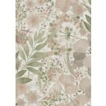 Secret Garden: Rózsaszín virágok zöld levelekkel (lángálló, mosható) vlies-vinyl tapéta