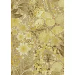 Secret Garden: Arany alapon sárga virágok sárgás-zöldes levelekkel (lángálló, mosható) vlies-vinyl tapéta