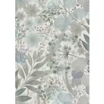 Secret Garden: Fehér alapon petrol pasztelles zöldes virágok levelekkel (lángálló, mosható) vlies-vinyl tapéta