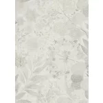 Secret Garden: Fehér alapon halványszürke kis halvány bézs virágok levelekkel (lángálló, mosható) vlies-vinyl tapéta