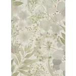 Secret Garden: Fehér alapon zöld-szürle, kis bézses virágok levelekkel (lángálló, mosható) vlies-vinyl tapéta