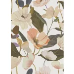 Secret Garden: Fehér alapon barack színű nagy magnóliás (lángálló, mosható) vlies-vinyl tapéta