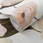 Secret Garden: Fehér alapon barack színű nagy magnóliás (lángálló, mosható) vlies-vinyl tapéta