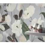 Secret Garden: Liláskék alapon fehér színű nagy magnóliás (lángálló, mosható) vlies-vinyl tapéta