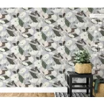 Secret Garden: Liláskék alapon fehér színű nagy magnóliás (lángálló, mosható) vlies-vinyl tapéta