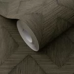 Secret Garden: Sötétbarnás-zöld beütéssel geometria mintás (lángálló, mosható) vlies-vinyl tapéta