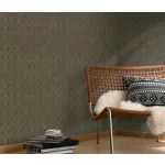 Secret Garden: Sötétbarnás-zöld beütéssel geometria mintás (lángálló, mosható) vlies-vinyl tapéta