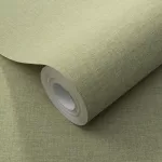 Secret Garden: Egyszínű halvány pasztell zöld lenes hatású textúrájú (lángálló, mosható) vlies-vinyl tapéta