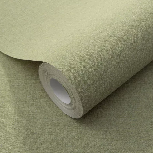 Secret Garden: Egyszínű halvány pasztell zöld lenes hatású textúrájú (lángálló, mosható) vlies-vinyl tapéta