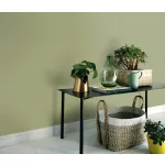 Secret Garden: Egyszínű halvány pasztell zöld lenes hatású textúrájú (lángálló, mosható) vlies-vinyl tapéta