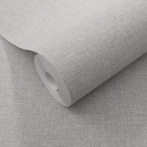 Secret Garden: Egyszínű halvány szürke lenes hatású textúrájú (lángálló, mosható) vlies-vinyl tapéta