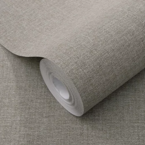 Secret Garden: Egyszínű közép szürke csipetnyi barnával lenes hatású textúrájú (lángálló, mosható) vlies-vinyl tapéta