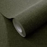 Secret Garden: Egyszínű sötétzöld lenes hatású textúrájú (lángálló, mosható) vlies-vinyl tapéta