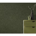 Secret Garden: Egyszínű sötétzöld lenes hatású textúrájú (lángálló, mosható) vlies-vinyl tapéta