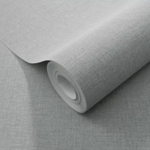 Secret Garden: Egyszínű ezüst szürke lenes hatású textúrájú (lángálló, mosható) vlies-vinyl tapéta