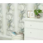 Romantikus fehér-kékes virágos vlies-vinyl tapéta