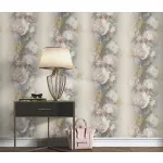 Mályvás alapon nagy színes virágos virágos strukturált vlies-vinyl tapéta