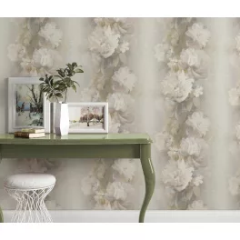   Nagy fehér bézses virágos strukturált vlies-vinyl tapéta