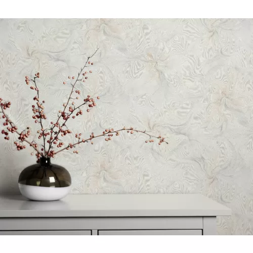 Bézs-fehér-szürke virág mintás csillámos elegáns strukturált vlies-vinyl tapéta