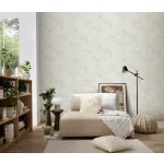 Bézs-fehér-szürke virág mintás csillámos elegáns strukturált vlies-vinyl tapéta