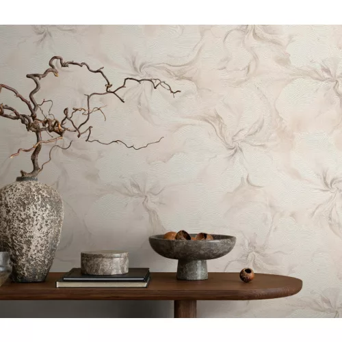 Halvány mályvás rózsaszín virág mintás csillámos elegáns strukturált vlies-vinyl tapéta