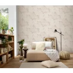 Halvány mályvás rózsaszín virág mintás csillámos elegáns strukturált vlies-vinyl tapéta