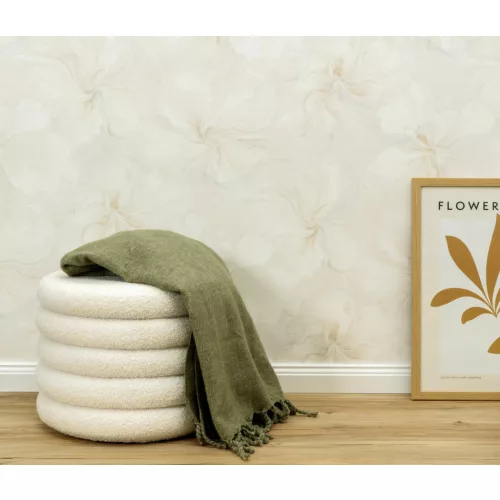 Krém virág mintás csillámos elegáns strukturált vlies-vinyl tapéta