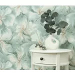 Türkiz zöldes virág mintás csillámos elegáns strukturált vlies-vinyl tapéta